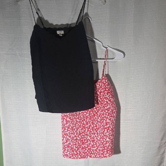 J. Crew Lot Of 2 Scalloped Edge Tanktops Red White Floral & Black Flowy Size S - Picture 1 of 9